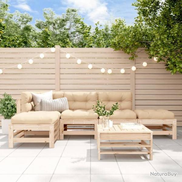 Salon de jardin 6 pcs avec coussins bois massif