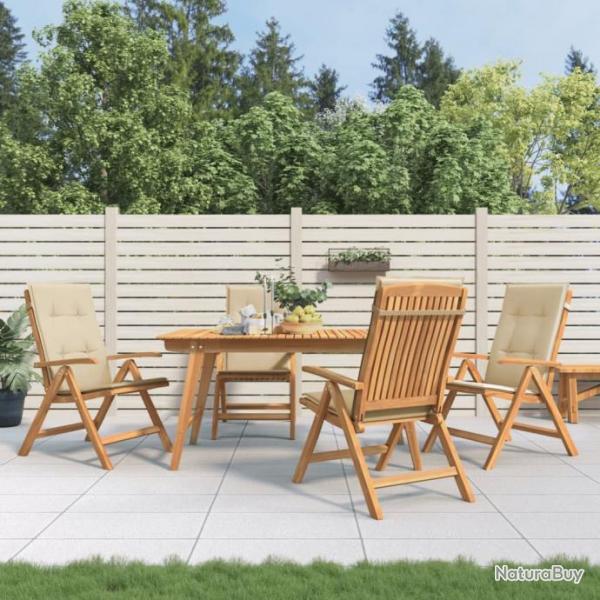 Chaises de jardin inclinables 4pcs et coussins bois massif teck