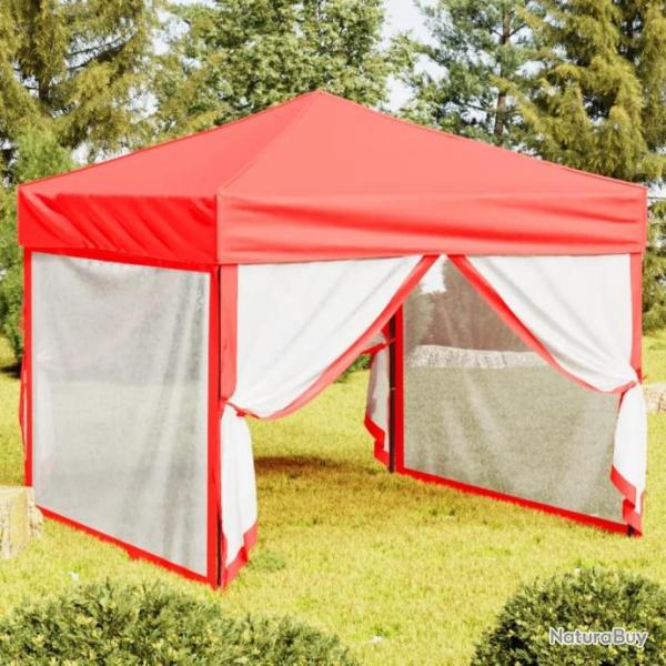 Tente de rception pliable avec parois Rouge 3x3 m