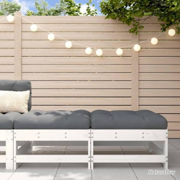 Repose-pieds de jardin coussins 2 pcs blanc bois de pin massif