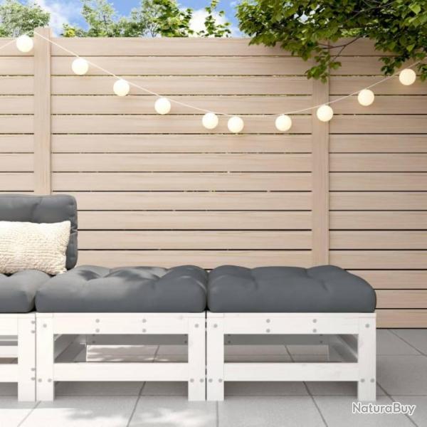 Repose-pieds de jardin coussins 2 pcs blanc bois de pin massif