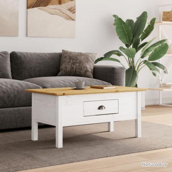 Table basse BODO blanc et marron 100x55x45cm bois de pin massif