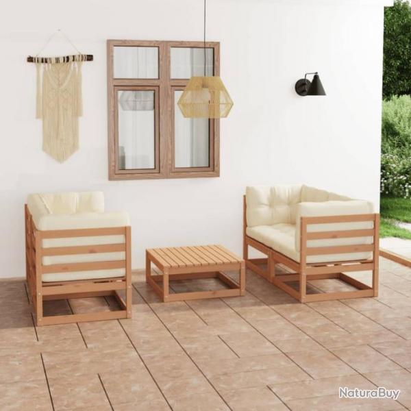 Salon de jardin 5 pcs avec coussins bois de pin massif