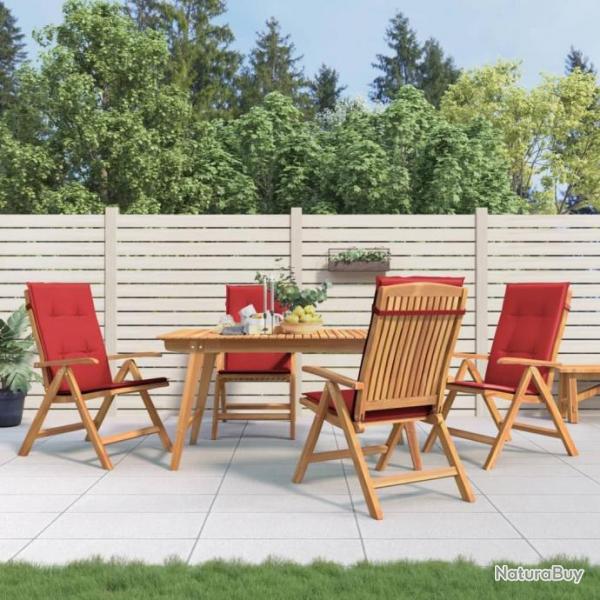 Chaises de jardin inclinables 4pcs et coussins bois massif teck