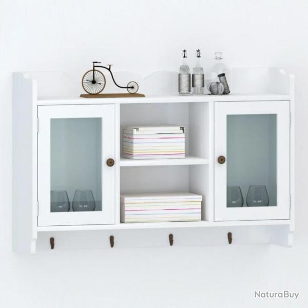 Vitrine murale avec tagre de Livre / DVD / Verre en MDF Blanc