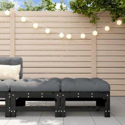 Repose-pieds de jardin et coussins 2pcs noir bois de pin massif