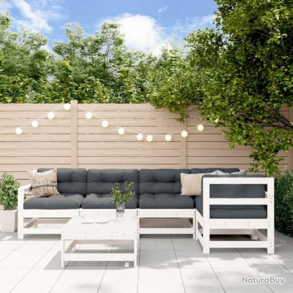 Salon de jardin 6 pcs avec coussins blanc bois massif