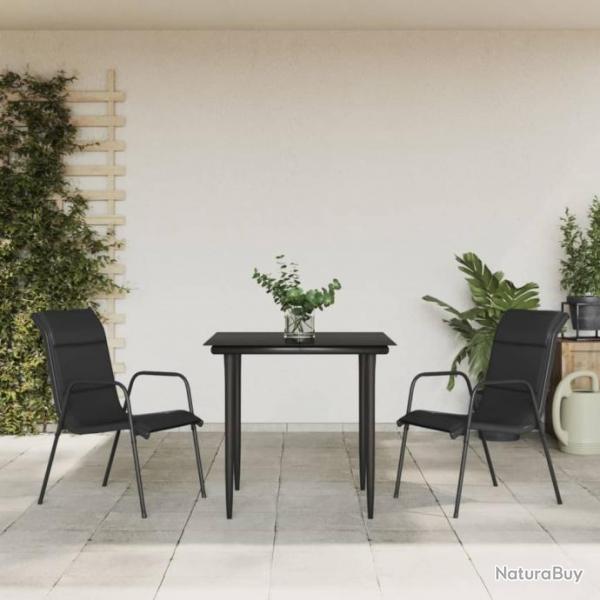 Ensemble  manger de jardin 3 pcs noir textilne et acier