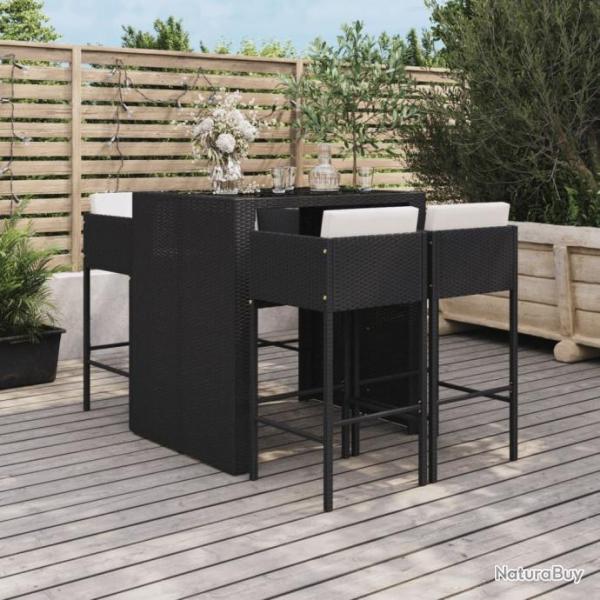 bar de jardin 5 pcs avec coussins noir poly rotin