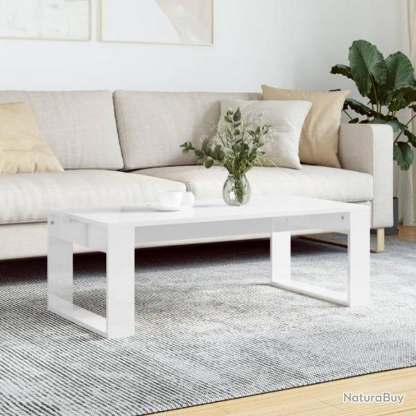 Table basse blanc brillant 102x50x35 cm bois d'ingnierie