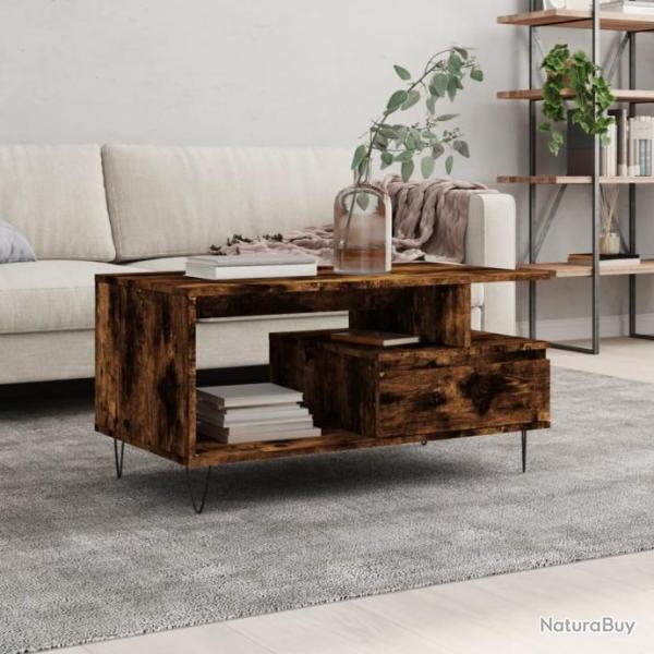 Table basse Chne fum 90x49x45 cm Bois d'ingnierie