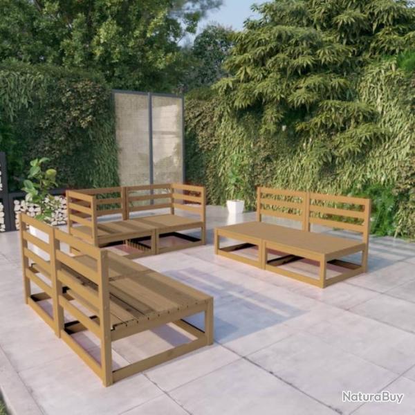 Salon de jardin 6 pcs marron miel bois de pin massif