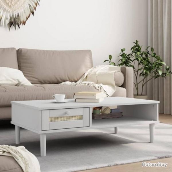 Table basse SENJA aspect rotin blanc 100x55x33 cm bois massif