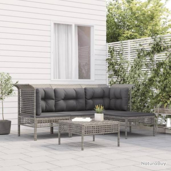 Salon de jardin 5 pcs avec coussins Gris Rsine tresse