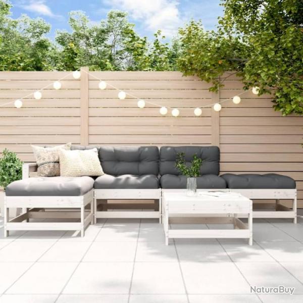 Salon de jardin 6 pcs avec coussins blanc bois massif