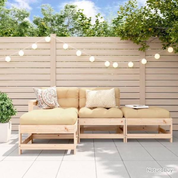 Salon de jardin 4 pcs avec coussins bois massif