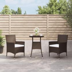 bistro de jardin 3 pcs coussins marron poly rotin