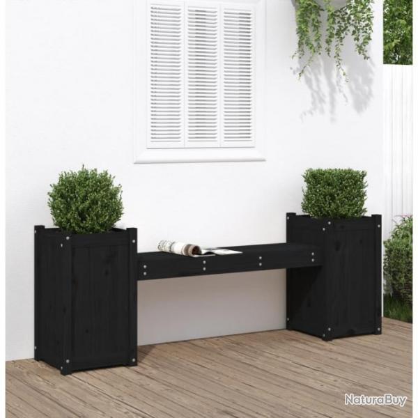 Banc avec jardinires noir 180x36x63 cm bois massif de pin