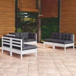 Salon de jardin 6 pcs avec coussins bois de pin massif