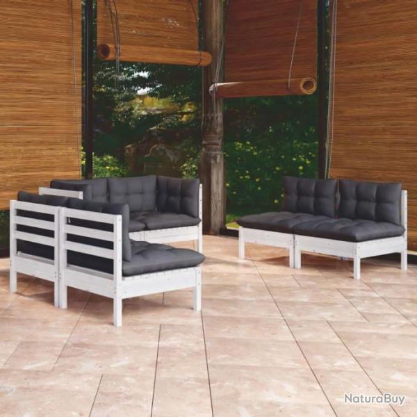 Salon de jardin 6 pcs avec coussins bois de pin massif