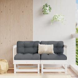Canapés d'angle avec coussins 2 pcs blanc bois de pin massif