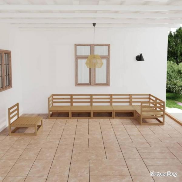 Salon de jardin 7 pcs marron miel bois de pin massif