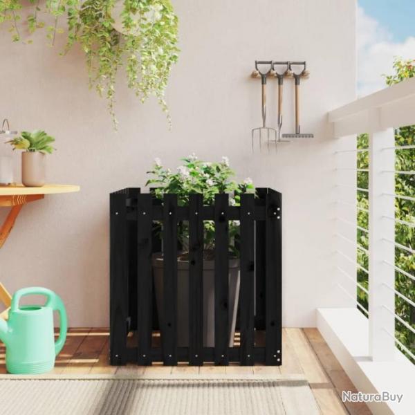 Jardinire avec design de clture noir 70x70x70 cm pin massif