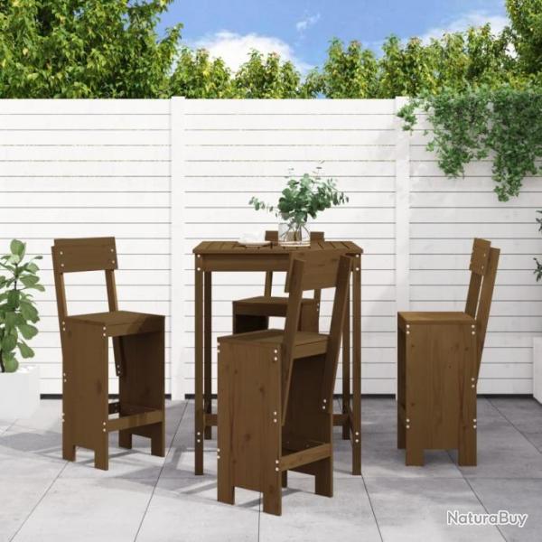 bar de jardin 5 pcs marron miel bois de pin massif