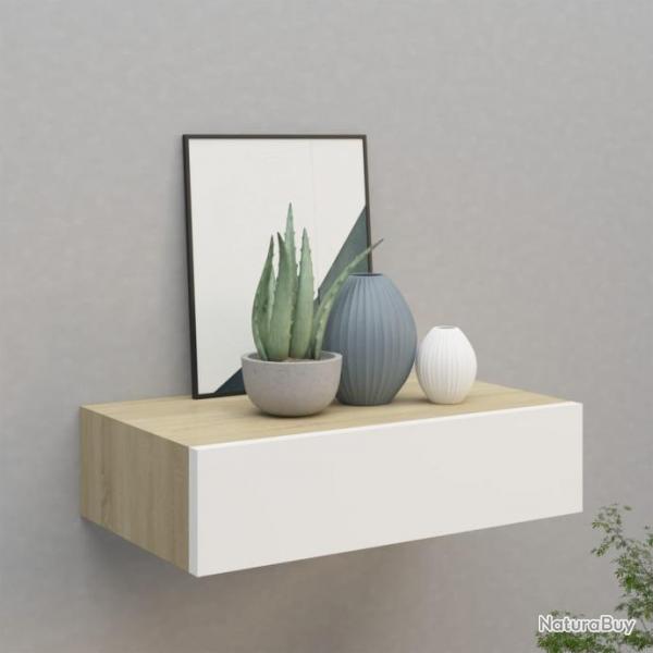 tagre  tiroir murale chne et blanc 40x23,5x10 cm MDF