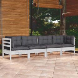 Salon de jardin 4 pcs avec coussins bois de pin massif