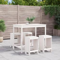 bar de jardin 5 pcs blanc bois massif de pin