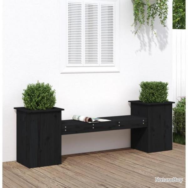 Banc avec jardinires noir 184,5x39,5x56,5cm bois massif de pin