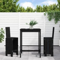 bar de jardin 3 pcs noir bois de pin massif