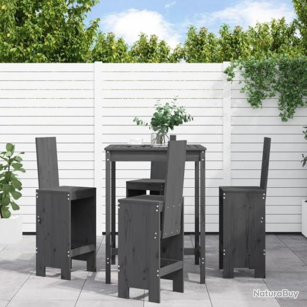 bar de jardin 5 pcs gris bois de pin massif