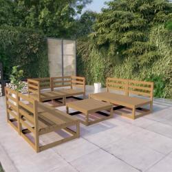 Salon de jardin 7 pcs marron miel bois de pin massif