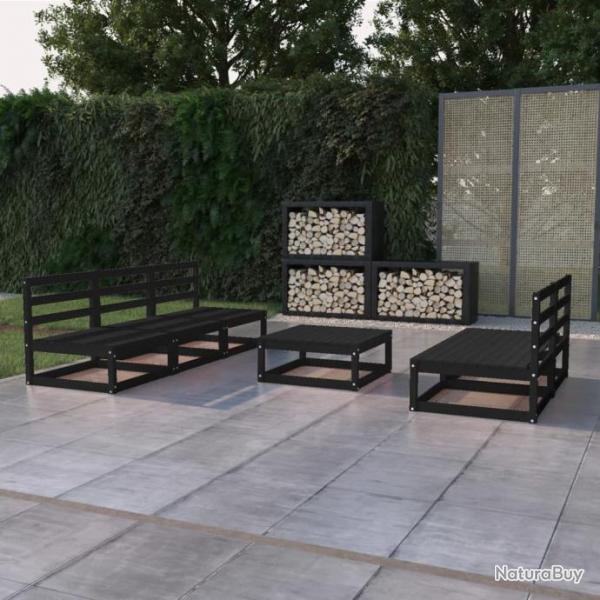 Salon de jardin 6 pcs noir bois de pin massif