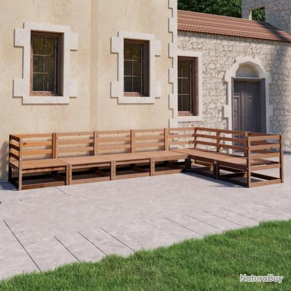 Salon de jardin 7 pcs marron miel bois de pin massif