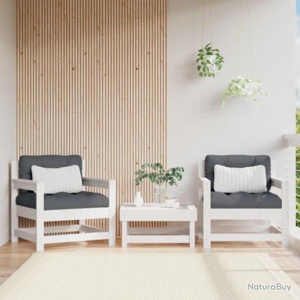 Chaises de jardin et coussins lot de 2 blanc bois de pin massif