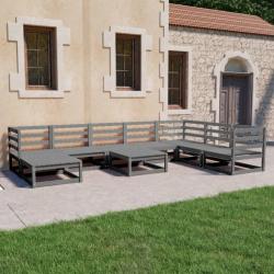 Salon de jardin 9 pcs gris bois de pin massif