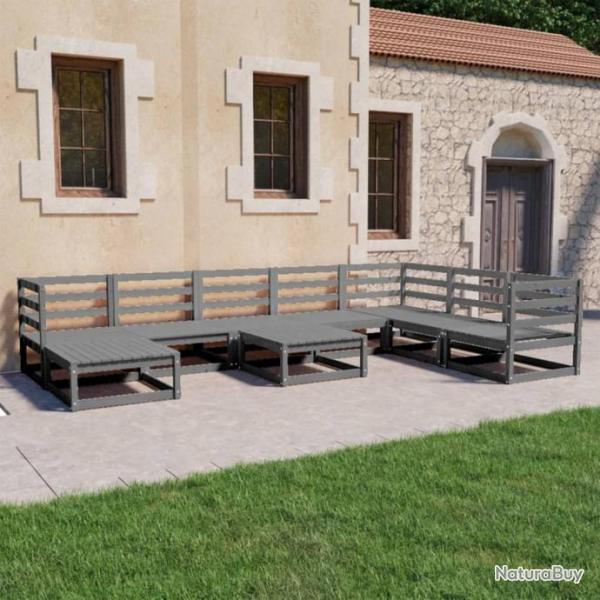 Salon de jardin 9 pcs gris bois de pin massif