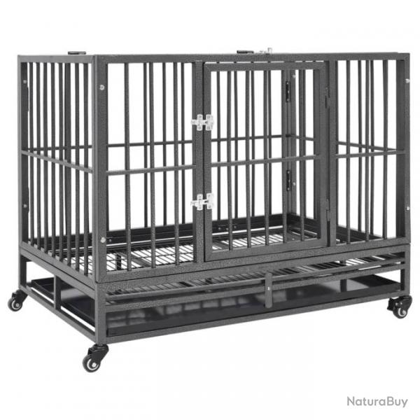 Cage pour chien avec roues et toit Acier 102x72x85 cm