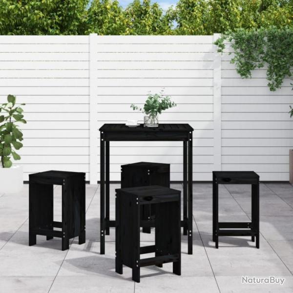 bar de jardin 5 pcs noir bois de pin massif