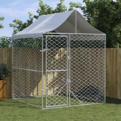 Chenil d'extérieur pour chiens avec toit argenté 2x2x2,5 m