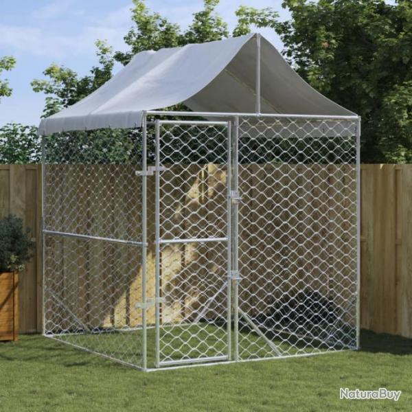 Chenil d'extrieur pour chiens avec toit argent 2x2x2,5 m