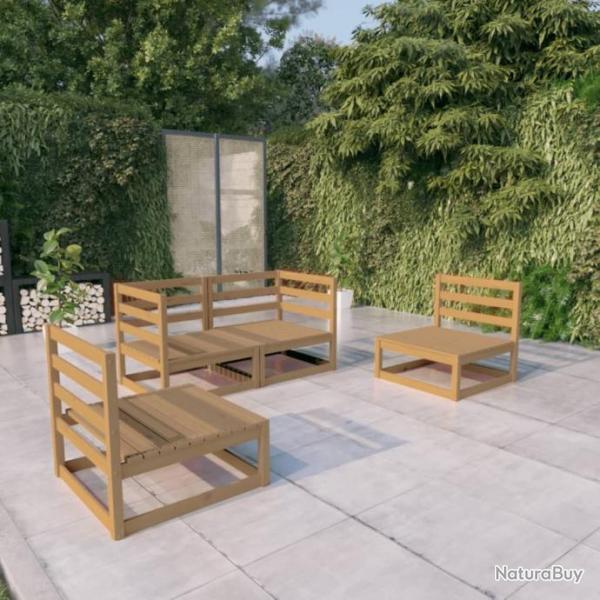 Salon de jardin 4 pcs marron miel bois de pin massif