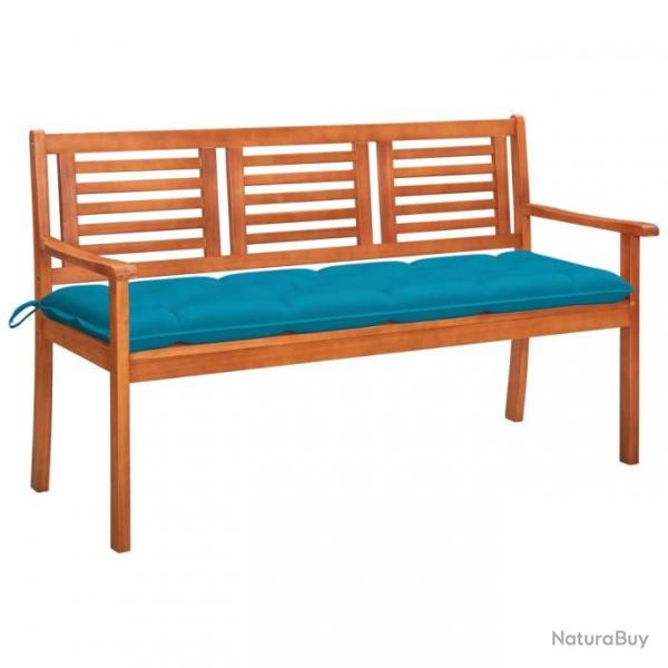 Banc de jardin 3 places avec coussin 150 cm Bois d'eucalyptus