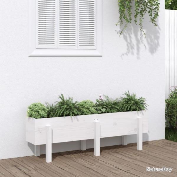 Lit surlev de jardin blanc 121x30x38 cm bois de pin massif