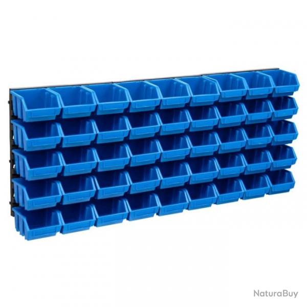 Kit de bacs de stockage et panneaux muraux 48 pcs Bleu et noir