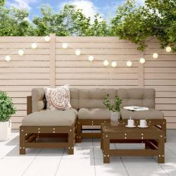 Salon de jardin 5 pcs avec coussins marron miel bois massif