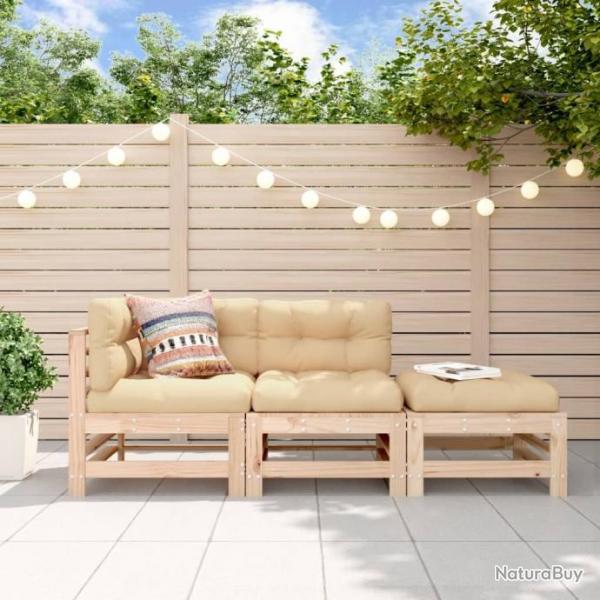 Salon de jardin 3 pcs avec coussins bois massif